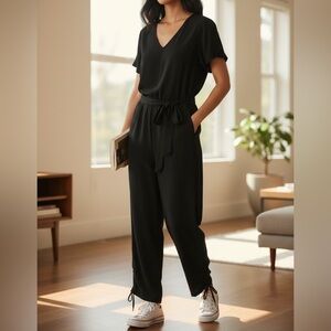 Gilli Large Black Belted Waist Short Sleeve Adjustable Length Jumpsuit NWT P1